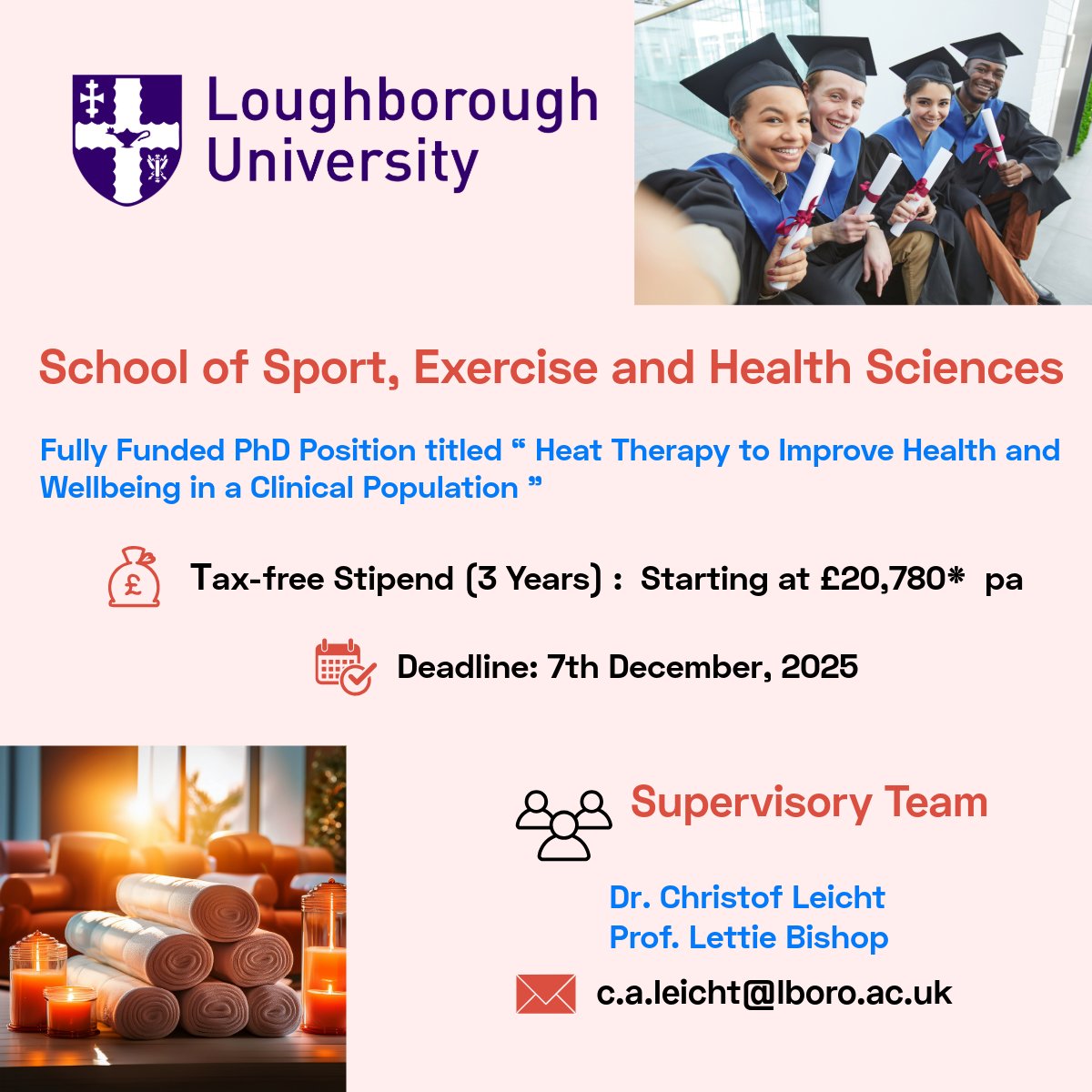 PhdScanner's tweet image. 📢📢 Fully Funded #phdposition alert. Please ♻ share widely.

💷 𝗧𝗮𝘅-𝗳𝗿𝗲𝗲 𝗦𝘁𝗶𝗽𝗲𝗻𝗱 (𝟯 𝗬𝗲𝗮𝗿𝘀) : 𝗦𝘁𝗮𝗿𝘁𝗶𝗻𝗴 𝗮𝘁 £𝟮𝟬,𝟳𝟴𝟬* 𝗽𝗲𝗿 𝗮𝗻𝗻𝘂𝗺

✅ Passionate about #SportsScience #Health #Wellbeing #Heattherapy🔥🌡️♨️

✅ Rare fully funded #PhDposition…