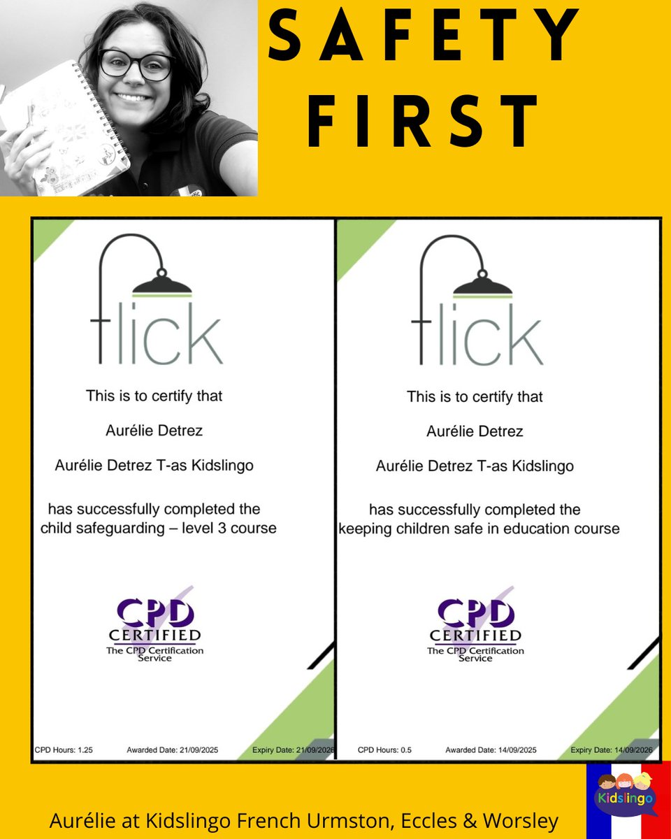 Looking for some fun &amp; educational French classes for your setting ?
𝗜 𝘄𝗶𝗹𝗹 𝗸𝗲𝗲𝗽 𝘆𝗼𝘂 𝘀𝗮𝗳𝗲 while you learn!

Being part of the Kidslingo Franchise means my classes follow the highest safety standards — with full training, insurance, and risk assessments in place.