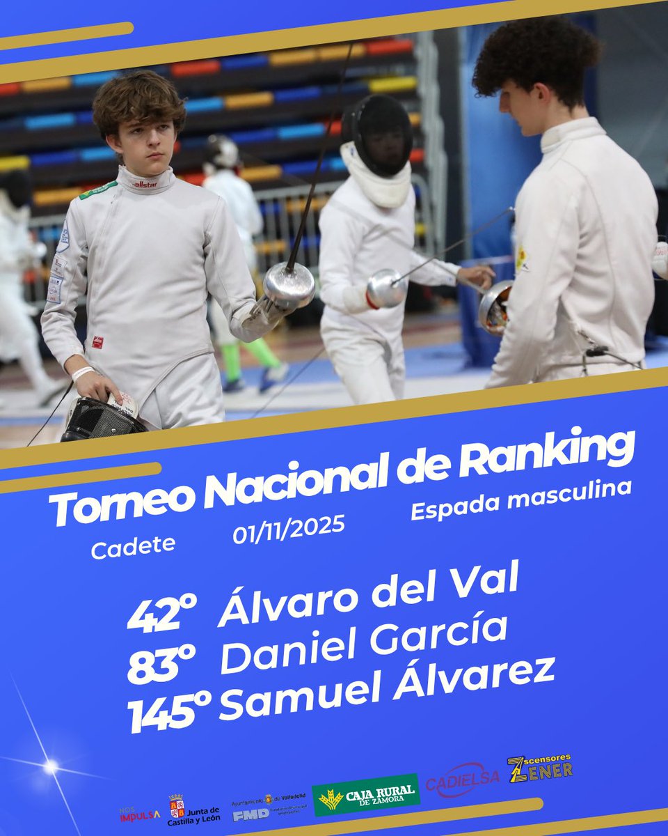Seguimos creciendo 💙❤️

Nuestra cantera demuestra su talento en el Torneo Nacional de Ranking cadete 🤺

Gracias, <a href="/cajaruralzamora/">cajaruralzamora</a> <a href="/GrupoCadielsa/">Grupo Cadielsa</a> <a href="/ZenerAscensores/">Ascensores ZENER</a> <a href="/Deportesjcyl/">Deporte Castilla y León</a> <a href="/DeportesVLL/">DeportesVLL</a> 

#esgrima #deporte #familiavce #touchéporlaigualdad #cajaruralsiemprecontigo