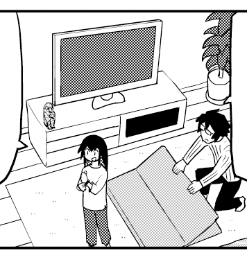 新婚のいろはさんで部屋にあるテレビボード、左右非対称デザインで描くたびにどっちがどうだっけ?となってましたが、ああ「ミロ」だと気がついて今後大丈夫になりました。 