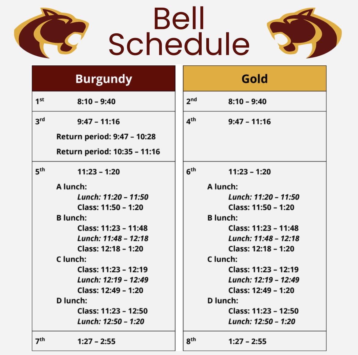 Here’s the schedule for the week of November 3! It’s the first week of the 2nd quarter and students are off Monday &amp; Tuesday. Have a great week, Cougars! #oaktoncalendar #WEAREOAKTON