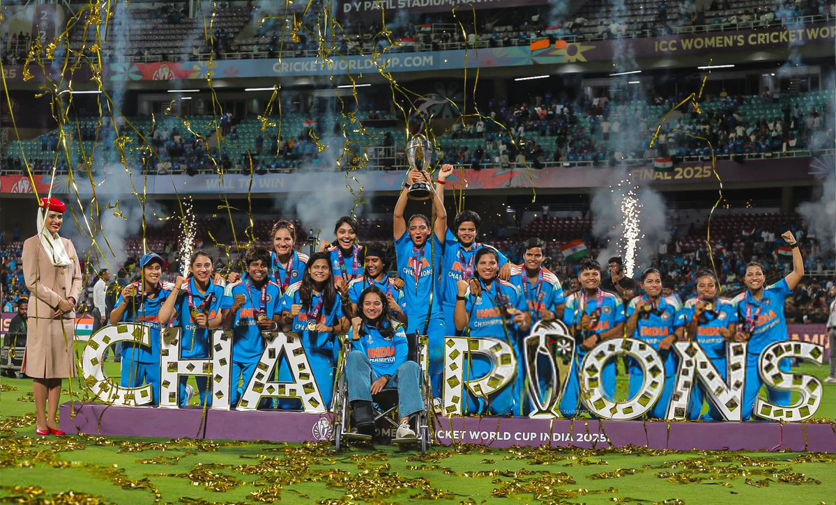 _Chayanath's tweet image. 🏏🇮🇳🏆 INDIA Scripted HISTORY!🇮🇳 

Brilliant Victory by our women&apos;s cricket team against South Africa to lift the #ICCWomensWorldCup2025 in style 🏆
This victory will surely inspire generations 🇮🇳👏🏾

#WomensWorldCup2025
#Cricket #Champions