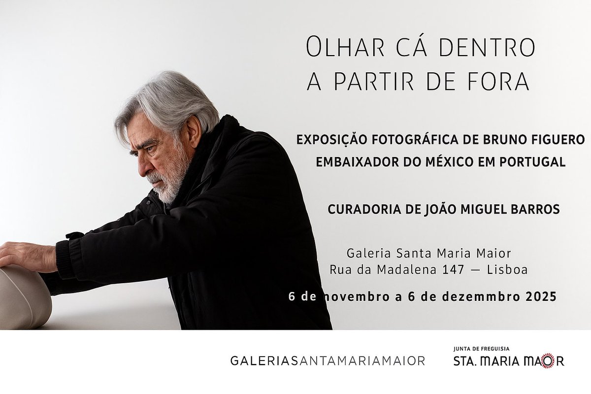 📸 Les invitamos a la inauguración de la exhibición “Olhar cá Dentro a Partir de Fora” del Emb. <a href="/BrunoBFigueroa/">Bruno Figueroa</a>
📅 6 nov | 🕕 18 h
📍 Galería de Santa Maria Maior, Lisboa.
Estará hasta el 6 dic.
Un homenaje visual al alma de Portugal. 
Más info 👉 url-shortener.me/8K5C