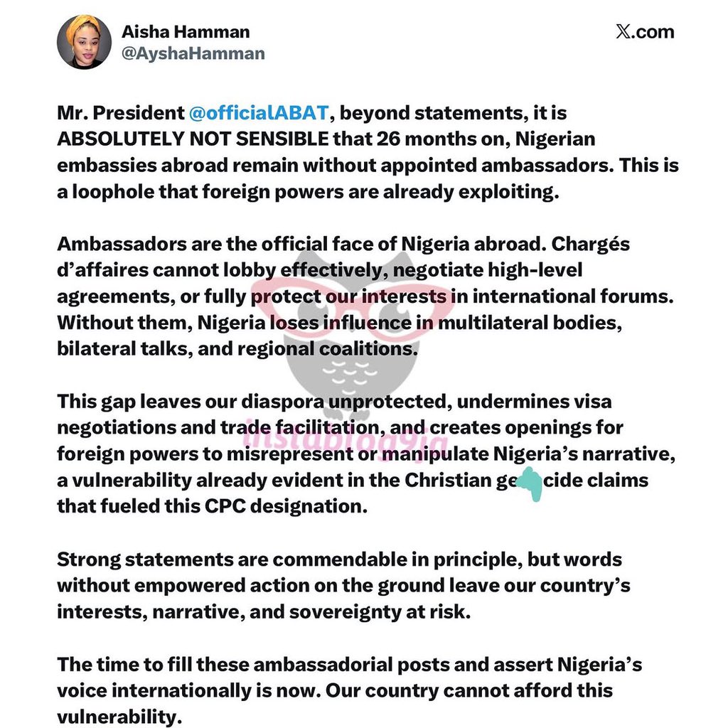 Lawyer lists the disadvantages of not having ambassadors in Nigerian embassies abroad