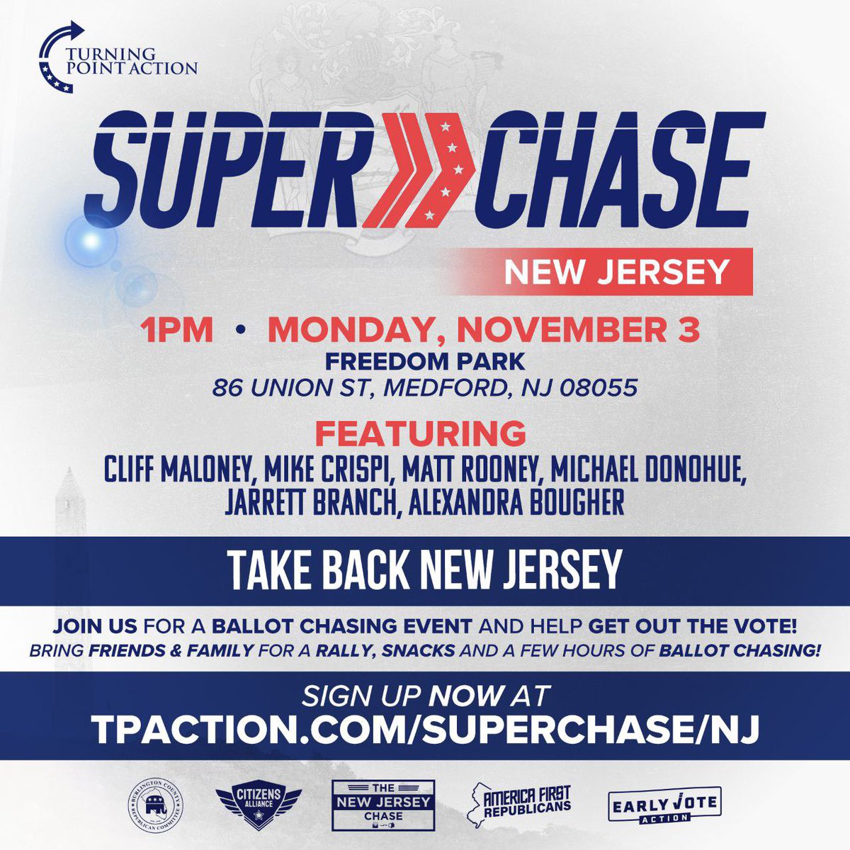 Nothing like knocking on doors after a great <a href="/TPAction_/">Turning Point Action</a> Super Chase!

+1 for <a href="/Jack4NJ/">Jack Ciattarelli</a> !

Join us tomorrow at Freedom Park to learn how you can be a part of the movement and help flip New Jersey Red!