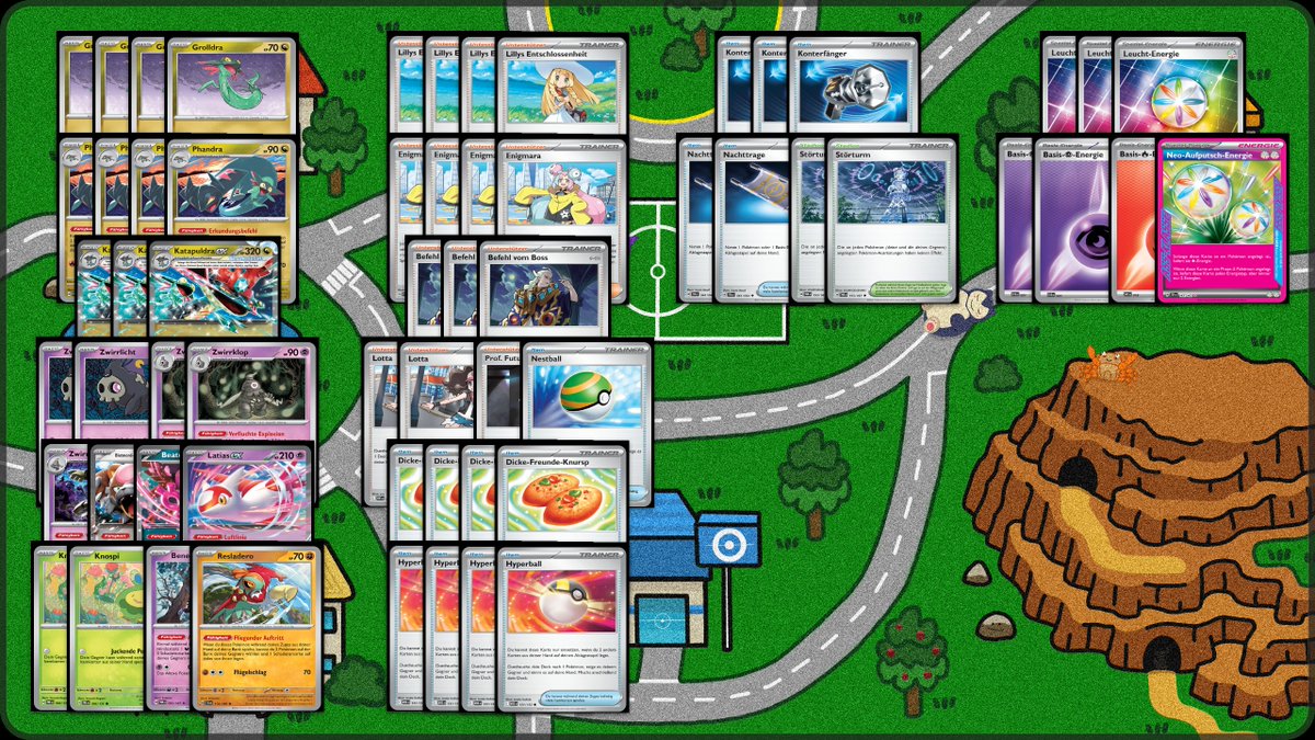 Mir war etwas langweilig heute, weil dieses Wochenende kein Pokémon Turnier und keine Prereleases in der Nähe stattfanden. Also habe ich mir ein Skript programiert, dass mir Decklisten aus PTCGL genieren kann, die so aussehen, als hätte ich sie auf meiner Spielmatte fotografiert.