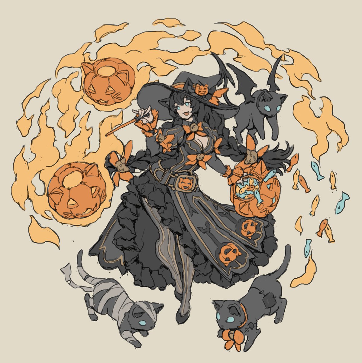 It's a couple days late, but I did a halloween version of my Nekonyancer 🎃🐈‍⬛