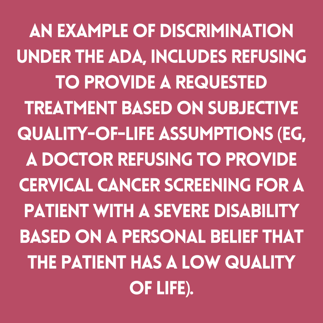 Example of #discrimination under #ADA taken from American College of Obstetricians &amp; Gynecologists report about access to #obstetric and #gynecologic care for patients with #disabilities. bit.ly/4jV3P5t
#Education #accessible #healthcare #women #obgyn #medical #advocate