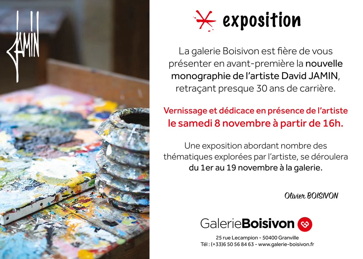 david_jamin's tweet image. Save the date! 📆 
1ère séance de dédicaces pour  le tout nouveau livre qui vient de paraître ✍️
Rendez-vous à Granville samedi, 25 rue Lecampion, à la Galerie Boisivon pour le vernissage de l’exposition qui a débuté hier 🥂

galerie-boisivon.fr/project/exposi…