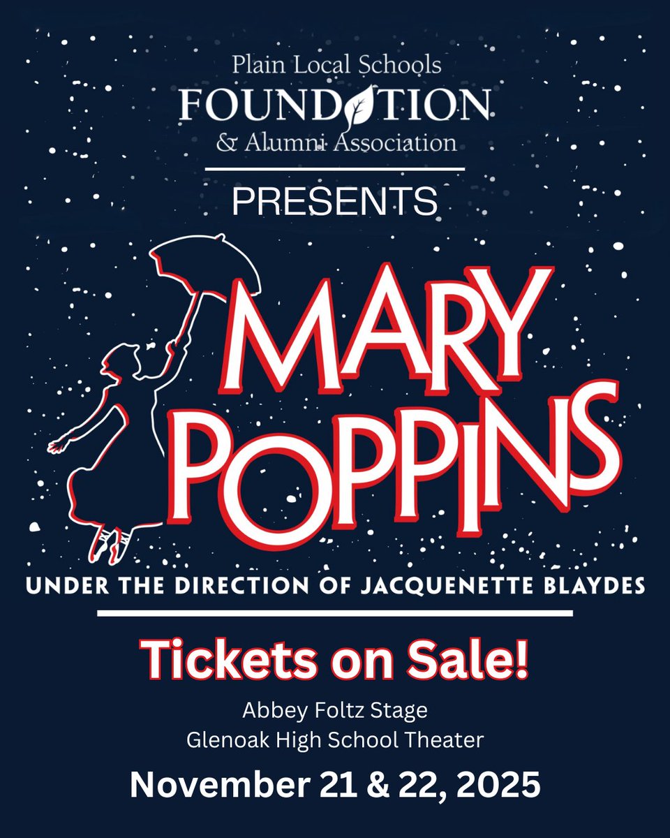 ✨ Something magical is blowing into town! ✨

The Plain Local Foundation and Alumni Association presents this year’s Fall Ballet: Mary Poppins!

This whimsical performance is practically perfect for all ages!

📆 November 21 &amp; 22
🎟️ Tickets on sale now!

locallevelevents.com/events/details…