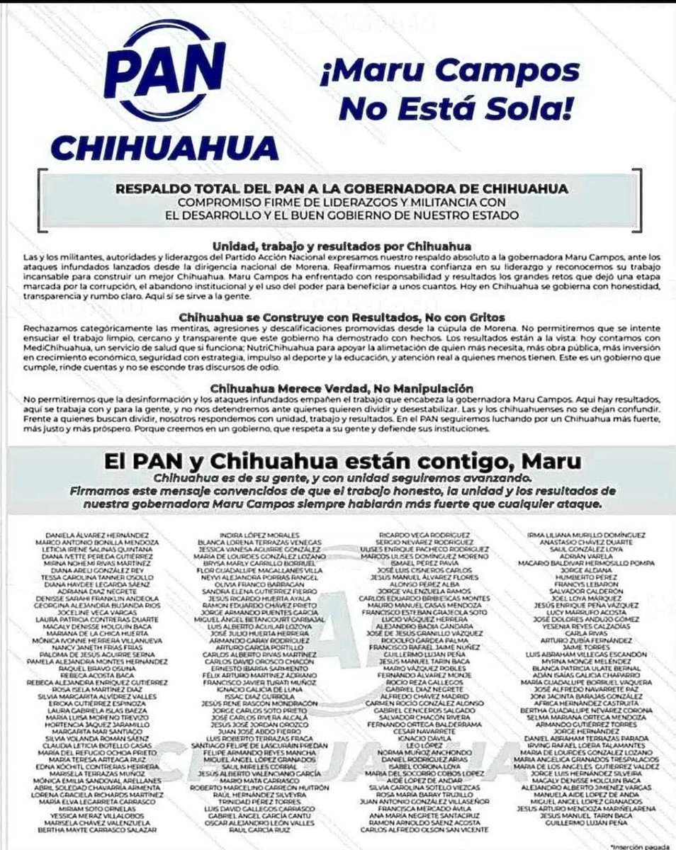MarioVzqzR's tweet image. .@MaruCampos_G  no está sola!

Frente a los ataques y la mentira, los panistas respondemos con hechos, con trabajo y con resultados.

— Mario Vázquez, Senador por #Chihuahua

#FuerzaPAN #ChihuahuaUnido #MaruCampos