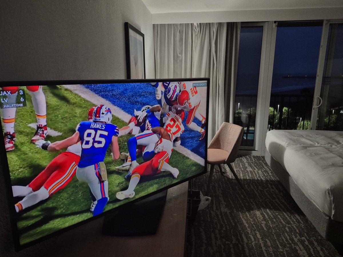 mikebartello's tweet image. Watching Chiefs/Bills with the sound down so I can enjoy the soothing ocean waves from my balcony, trying to recover from that Bears game