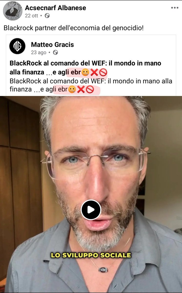 ricpuglisi's tweet image. PAZZESCO:

Perché la Già Non Avvocatessa Francesca Albanese definisce @BlackRock un partner dell’&quot;economia del genocidio&quot;, citando qualcuno che letteralmente scrive: &quot;BlackRock al comando del WEF — il mondo in mano alla finanza e agli ebrei&quot;?

Egregi @GiuseppeConteIT, @ellyesse,…