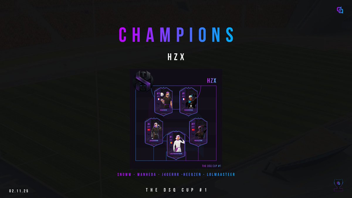 DSQ_GG's tweet photo. Congratulations to #HZX for winning the DSQ Cup #1 after a poetic Grand Final reverse sweep against #LSKarma
Snoww
Wanheda
J4gerrrr
Heeqzen
Lolmaasteer
Now its time for the Showmatch between the winners vs our very own #DSQ Rematch team
Watch here : https://t.co/HsSCT4kYBu https://t.co/b4knJmovvW