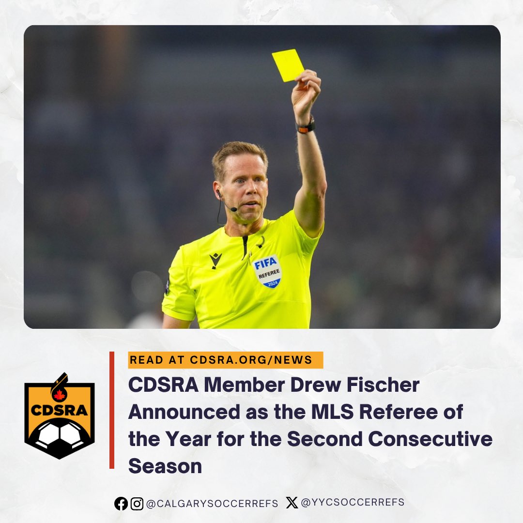 CDSRA member Drew Fischer was announced as the MLS Referee of the Year for the second consecutive season. 

Read more at cdsra.org/news.