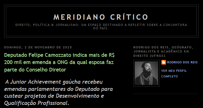 _RodrigodosReis's tweet image. MERIDIANO CRÍTICO: Deputado Felipe Camozzato indica mais de R$ 200 mil em emenda a ONG da qual esposa faz parte do Conselho Diretor👇🏾
rodrigodosreis.blogspot.com/2025/11/deputa…