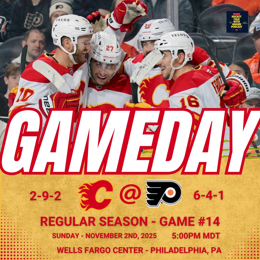 FLAMES GAMEDAY!

The Flames (2-9-2) are on the road to take on the Flyers (6-4-1). 

Game Notes:
 - Wolf v. Kolosov (played only 1 game this season, so we will see how this goes) 
- Zary and Parekh back in, rest of the lines TBD! 

#Flames #LetsGoFlyers #NHL