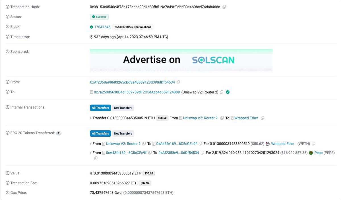 1Jeremybtc's tweet image. Over 2 years ago, someone bought 2.5T $PEPE for $50.62 only to get blacklisted later

Their bag would have been worth around $70M at $PEPE’s ATH

Today it’s sitting at roughly $16.5M 😭