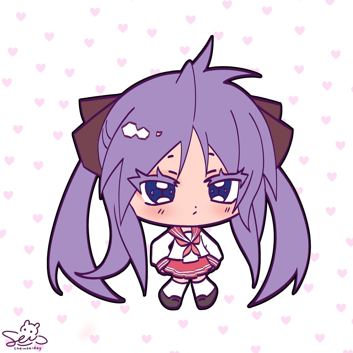 chewseiday's tweet image. 2/4 of my Lucky Star fan art! 
♡ #luckystar #KagamiHiiragi #chibi #fanart