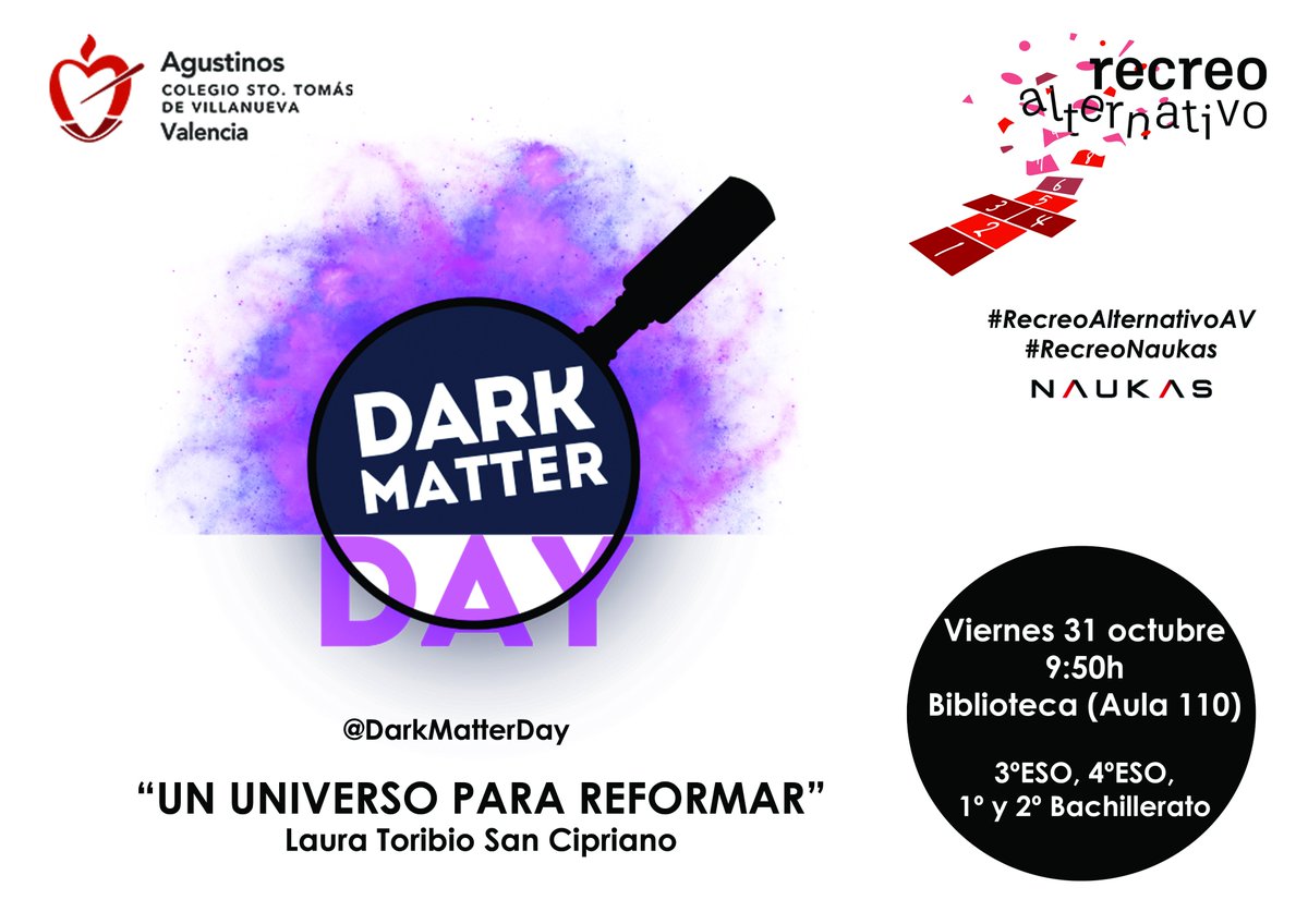 El pasado viernes comenzamos el curso de #RecreoAlternativoAV #RecreoNaukas en <a href="/agustinosvlc1/">Agustinos Valencia</a> sumándonos #DarkMatterDay <a href="/DarkMatterDay/">Dark Matter Day</a> con la charla de Laura Toribio San Cipriano en #NaukasBilbao2024 <a href="/Naukas_com/">Naukas</a> <a href="/juanfisicahr/">Juan Francisco</a> <a href="/BeaMonferrer/">Bea Monferrer</a> <a href="/terilope80/">Teresa</a> <a href="/OSA_Agustinos/">Agustinos</a> <a href="/isicollados/">Isidro</a>