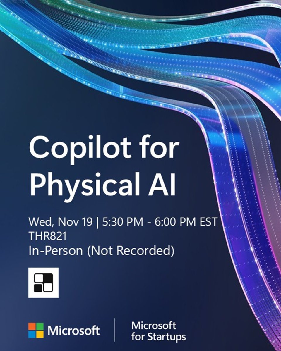 msft4startups's tweet image. Startups building in robotics, logistics, and energy need Physical AI 🤖 

See how Copilot is accelerating robotics innovation with Dinesh Narayanan of @genrobotics_ai at #MicrosoftIgnite

Join us →msft.it/6017tED4X 

#MicrosoftForStartups #AI #Robotics #Copilot