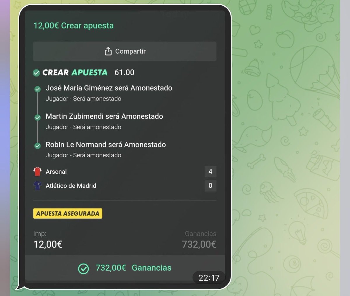 Andriinos's tweet photo. EL OTRO DIA HICIMOS EL MEJOR DIA DE NUESTRAS VIDAS CUOTA @61 Y ENCIMA ESTUVE EN EL EMIRATES PARA VIVIRLO.

NO PUEDO DESCRIBIRLO CON PALABRAS PERO ENTRE TODOS LOS QUE DEN RT SORTEO 100€

REQUISITOS:

RT
UNETE AL CANAL DE LA BIO. https://t.co/27Wj7rUQ62