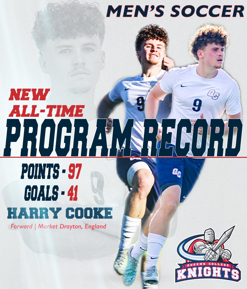 QCKnights's tweet image. 👑𝐊𝐈𝐍𝐆 𝐇𝐀𝐑𝐑𝐘👑

With his 41st career goal on Saturday, senior forward Harry Cooke becomes Me&apos;s Soccer All-Time Leader in 𝗧𝗼𝘁𝗮𝗹 𝗣𝗼𝗶𝗻𝘁𝘀 and 𝗚𝗼𝗮𝗹𝘀❗

#knightnation