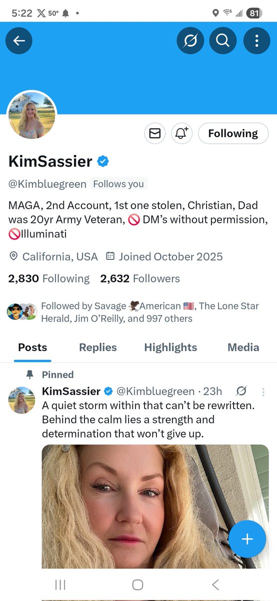 Here's another great patriot <a href="/Kimbluegreen/">KimSassier</a> that lost her account and is trying to rebuild.  Please follow her if not already and repost. Thank u for attention to this matter 🇺🇲🇺🇲🇺🇲