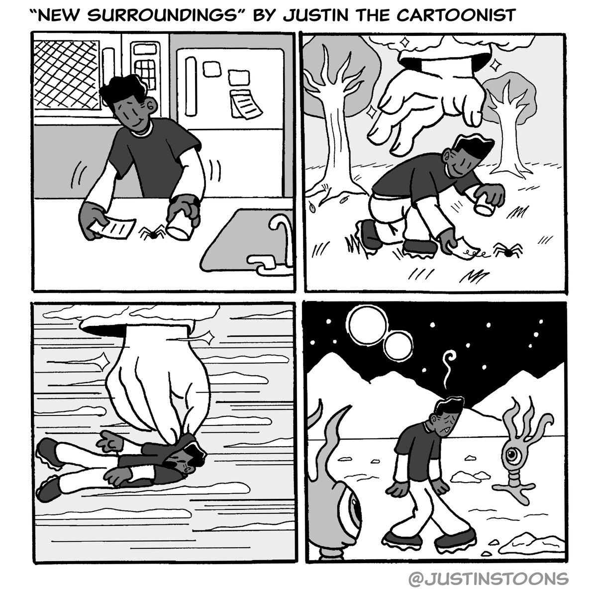 What I imagine it's like for a bug to go from inside to outside 😅
#comicstrips #webcomics