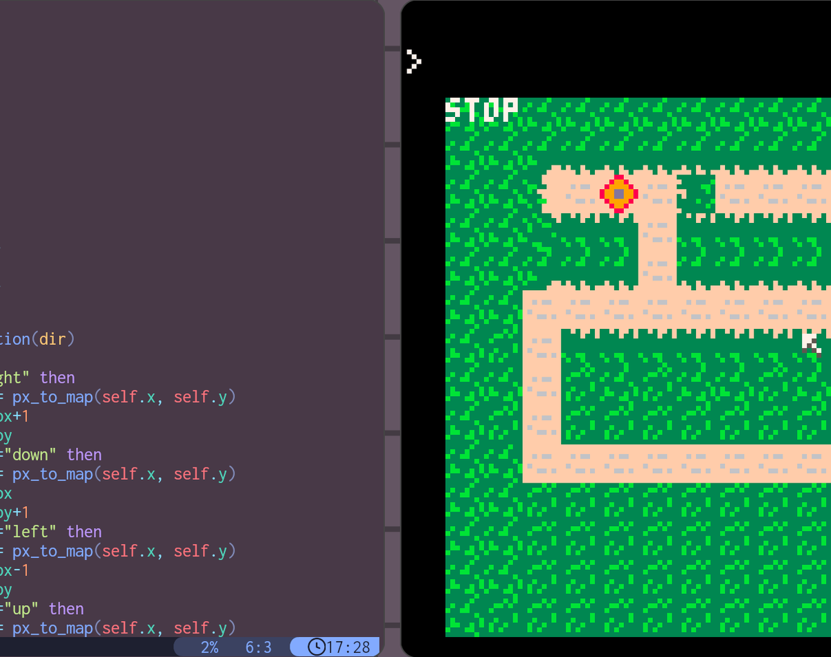 Using my own Neovim plugin to code my PICO-8 prototypes 😊

There’s no better feeling than working with tools you built yourself 🔧#pixelart #indiegamedevelopers