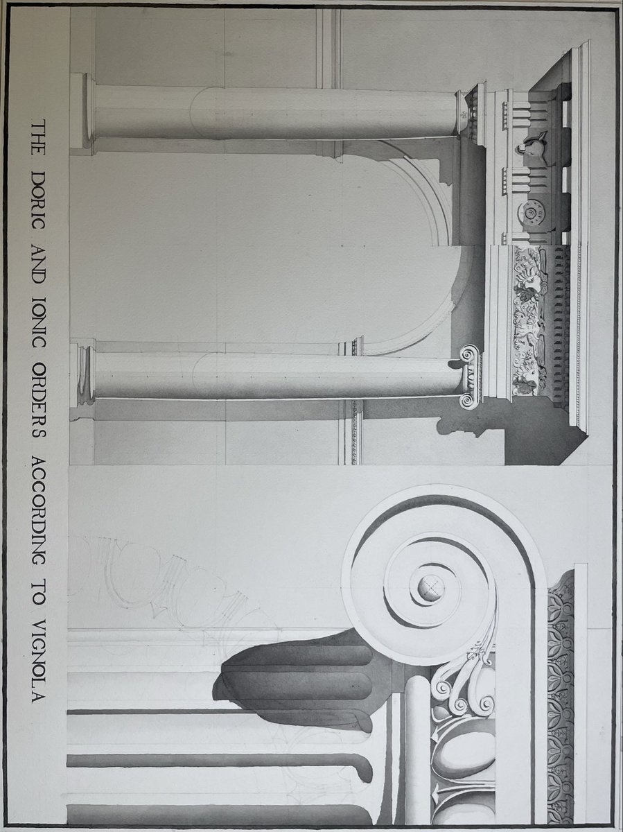 TommyGun275's tweet photo. A plate I completed on the weekends. A parallel of the Ionic and Doric orders according to Vignola. Drafted by hand rendered with home-made india ink https://t.co/OE0nSUVx4U