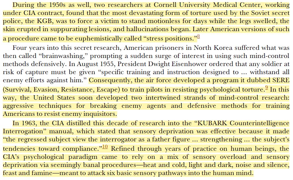 toxictiramisu's tweet photo. CIA torture methods used at Abu Ghraib originated in Project Artichoke, the program that came before MKULTRA. Sensory deprivation, hooding, and forced nudity were first carried out on human subjects, later written into the KUBARK manual, and brought back decades later in Iraq. https://t.co/IRVAyx2FbN