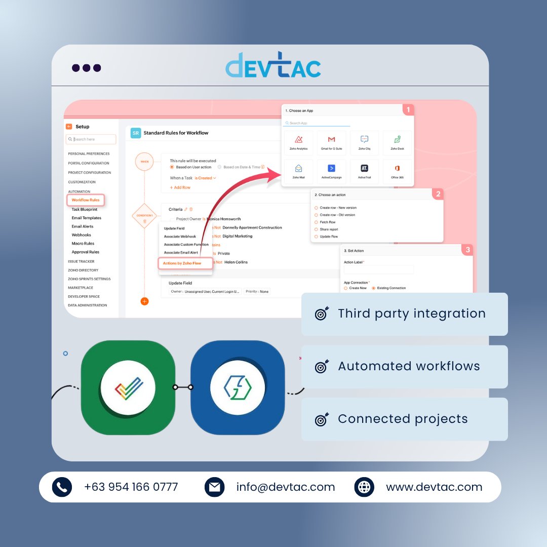 devtaccrminc's tweet image. 🚀 With Zoho Flow Integration, you can automate and connect your projects with third-party apps — all within your workflows. Save time, cut manual work, and keep projects on track. 

Explore Zoho Projects: zurl.co/Ejf88

#Automation #ProjectManagement #WorkSmarter