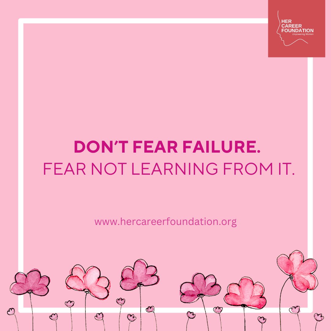 hercareer_fou's tweet image. Don’t fear failure. Fear not learning from it. Use every setback as an opportunity to grow!

#hcf #hercareerfoundation #LearnFromFailure #WomenEmpowerment #MondayMotivation