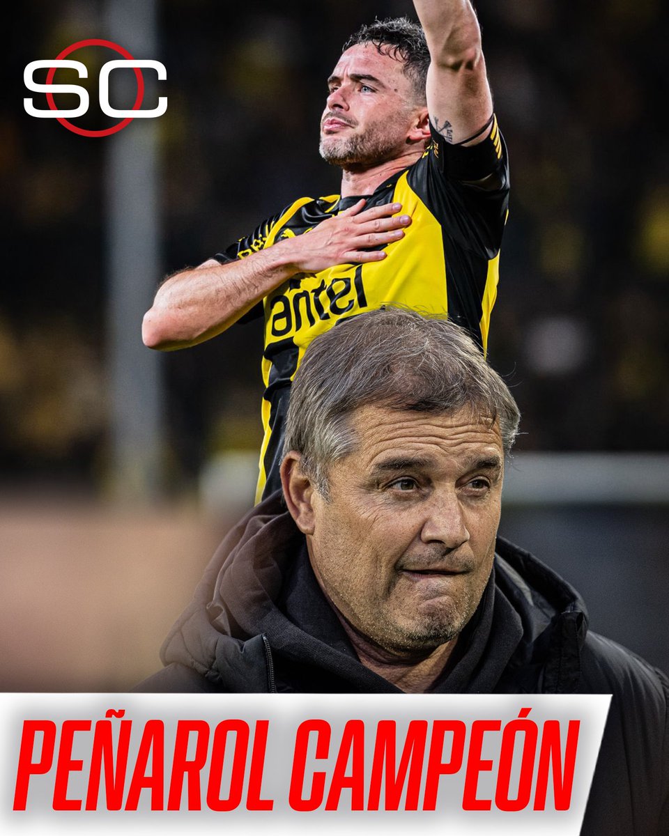 SC_ESPN's tweet image. ⚫🟡⚫ ¡CARBONERO CAMPEÓN!

🏆 Peñarol lo dio vuelta y superó 2-1 a Defensor Sporting para coronarse en el #TorneoClausura de Uruguay a falta de una fecha

⚽ Lucas Hernández (2)

⚽ Diego Abreu

ℹ️ El equipo de Aguirre consiguió su Clausura N°12

📸 @OficialCAP