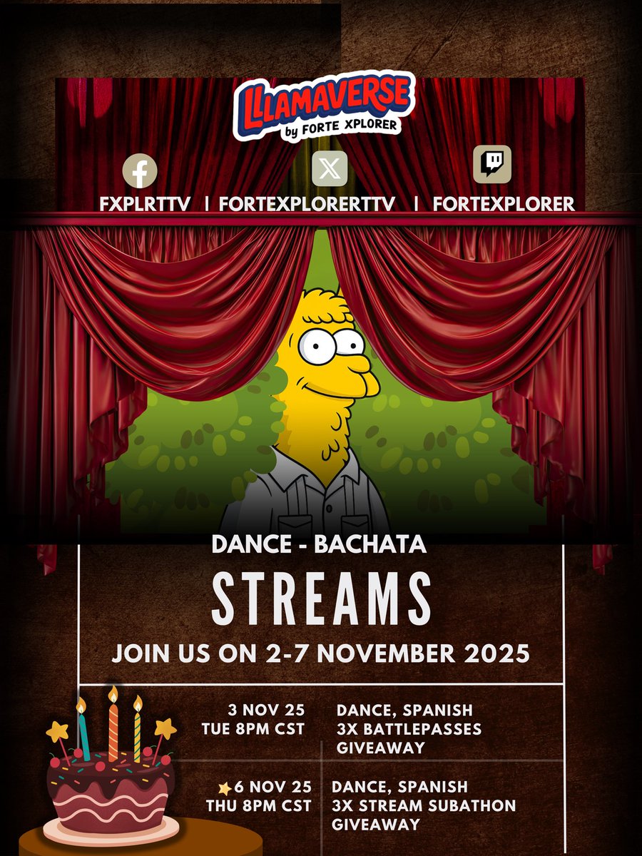 Xplorers, Schedule + Giveaways:

Birthday Stream is set for THU 6 NOV at 8PM CST hoping for a SUBATHON:

🔘1 SUB =      5 MIN 
🟢 2 SUB =   10 MIN 
🔵 3 SUB =   20 MIN 
🟣 4 SUB =   40 MIN 
🟡 5 SUB =   80 MIN 
🟠 6 SUB = 160 MIN 

🚨ETC