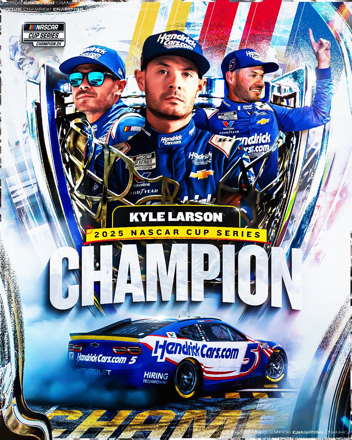 A NASCAR Cup Series Championship graphic for Kyle Larson. 
