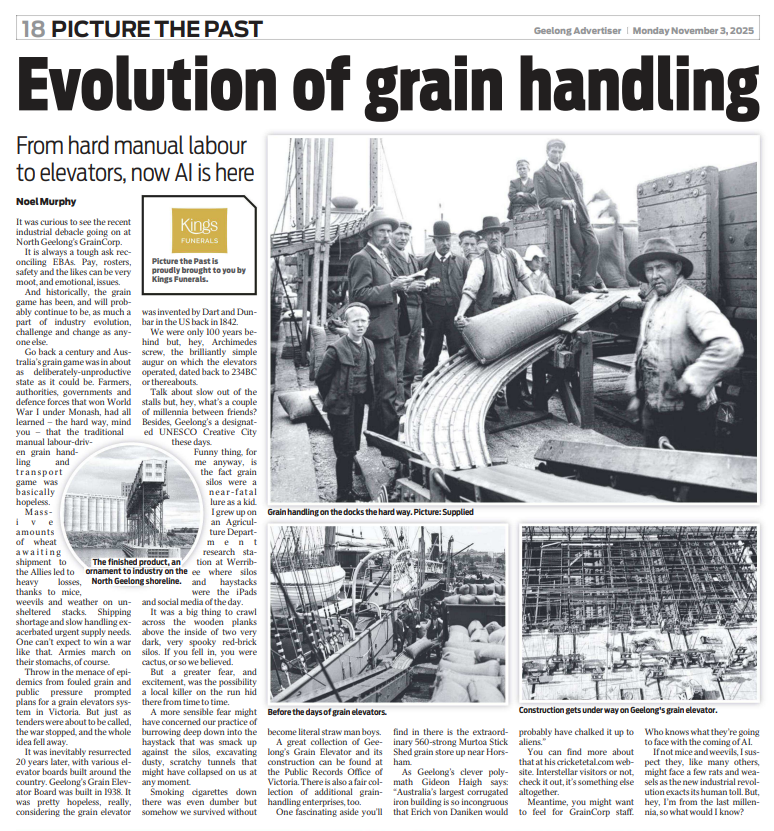 nmurphyglg's tweet photo. Took the the grain game a while to cotton on to the good sense of the Archimedes screw. Rats, weevils, epidemics, a war and then some ... and the elevator had been invented a century earlier. Talk about dim.
Latest in the Geelong Advertiser: https://t.co/a2dYOCz8W5 https://t.co/bUnnHoH9zM