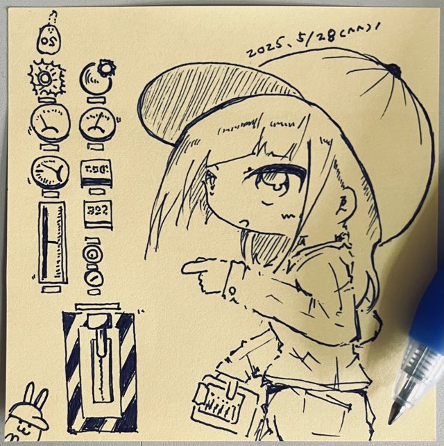 uyutani's tweet photo. #落書き
#らくがき 
#過去絵
#ふせん 
#drawing 
#帽子
#確認
#指差し
#ボールペン
#アナログ
#安全第一 https://t.co/ZWQV5ZYm34