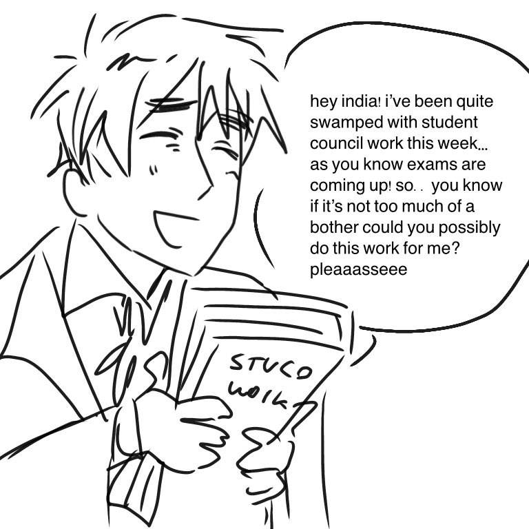 saisywaisy's tweet photo. also i think england makes india do half the student council work bevause france doesn’t do jack shit. thank you. https://t.co/cPmrSTaWhk