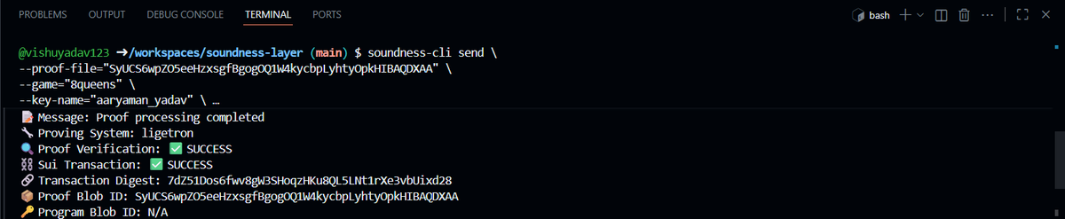 Aaryama57687131's tweet photo. π― Mission #20: Proof generated. Proof submitted. Badge unlocked. π
Team Echo π still riding the ZK waves β no shore in sight ππ
@SoundnessLabs @TheHubKeeper @AWendy12947
yβall built the dojo, we just keep leveling up βοΈπ»
#SoundnessCLI #TeamEcho #ZKProofs π https://t.co/Bi8kiZiW9b