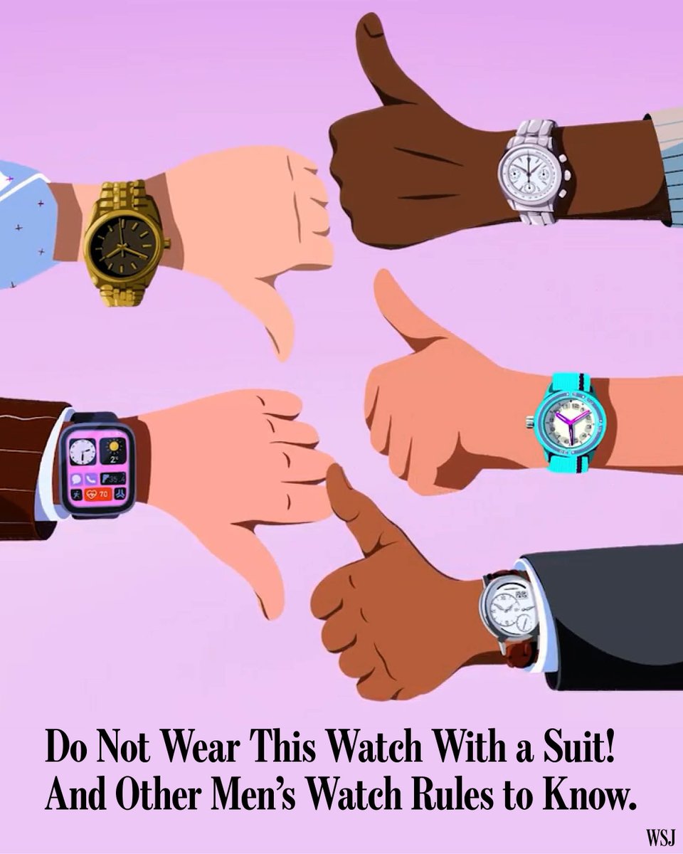 WSJ's tweet image. The world of watches can feel like a secret society. 

To help you avoid unintentionally committing a faux pas, we’ve compiled seven guidelines that will help you spot what’s cool, what conveys status and what just comes across as obnoxious. 🔗: on.wsj.com/43QBJDc