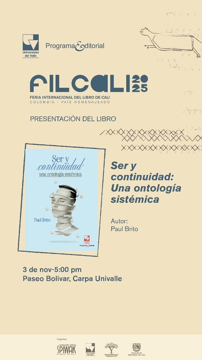 Mañana lunes festivo a las 5 p.m. en la carpa de la <a href="/EditoUnivalle/">EDITORIAL UNIVALLE</a> en la <a href="/CaliFeriaLibro/">Feria del Libro de Cali</a> estaré hablando con John Raigoza sobre esta ontología en la que se basa no solo mi obra sino la obra universal. Acompáñame, la continuidad también pasa por ti. <a href="/UnivalleCol/">Universidad del Valle</a>