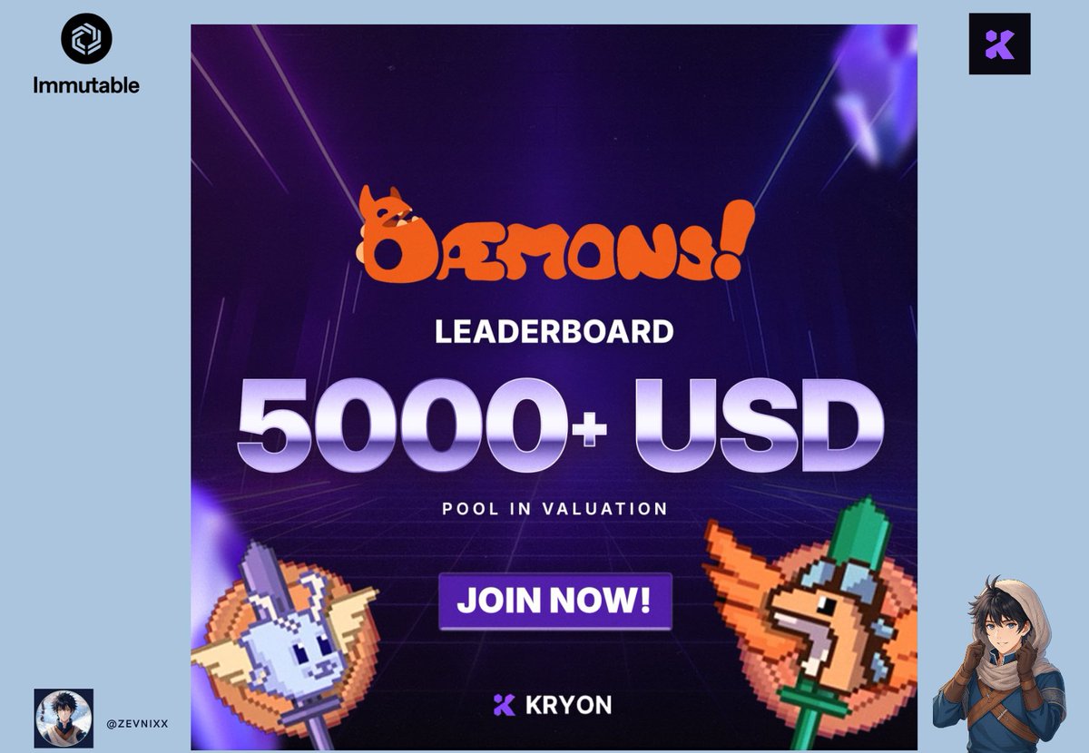 zevnixx's tweet photo. @Kryon_AI remind us again.

👀 Still not in the Daemons Leaderboard ?
You’re literally skipping a $5,000+ $DMN prize pool.
Join the fun, post your creations, and start climbing. 🚀

#Daemons #KryonAI @daemons_gamefi https://t.co/egwqlr24OY