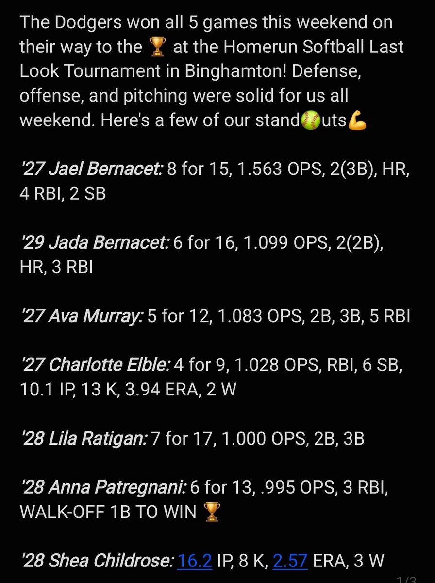 No better way to end the fall🍁🍂 than with a 🏆! #YesMaam

Thank you <a href="/homerunsbsb/">Ronald Baum</a> for a well run event &amp; to Eyota 🥎 for great competition💪

I'd keep an eye on our 16u...
<a href="/JadaBernacet/">JadaBernacet</a> <a href="/JaelBernacet/">JaelBernacet</a> <a href="/Kiannahuz/">Kianna</a> <a href="/charlotte_elble/">Charlotte Elble</a> <a href="/EdenElizabeth09/">Eden</a> <a href="/murray171091/">Ava Murray</a> <a href="/AnnaPatregnani/">Anna Patregnani</a>