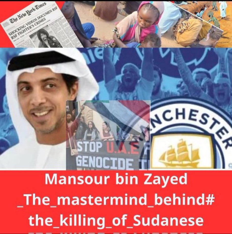 drhossamsamy65's tweet photo. ⛔️Mansour bin Zayed, owner of Manchester City club is the main link between the UAE government and the RSF militia committing genocide in Sudan! 🇸🇩 https://t.co/OACZT8ZoQq