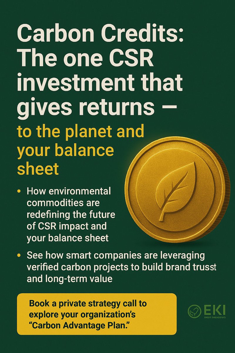manishdabkara1's tweet image. 91% of companies do #CSR.

&amp;lt;10% link it to measurable carbon outcomes.

#CarbonCredits are bridging that gap — delivering transparency, trust &amp;amp; tangible impact. 🌱

Let’s make CSR count.

#Sustainability #CarbonMarkets #EKIEnergy