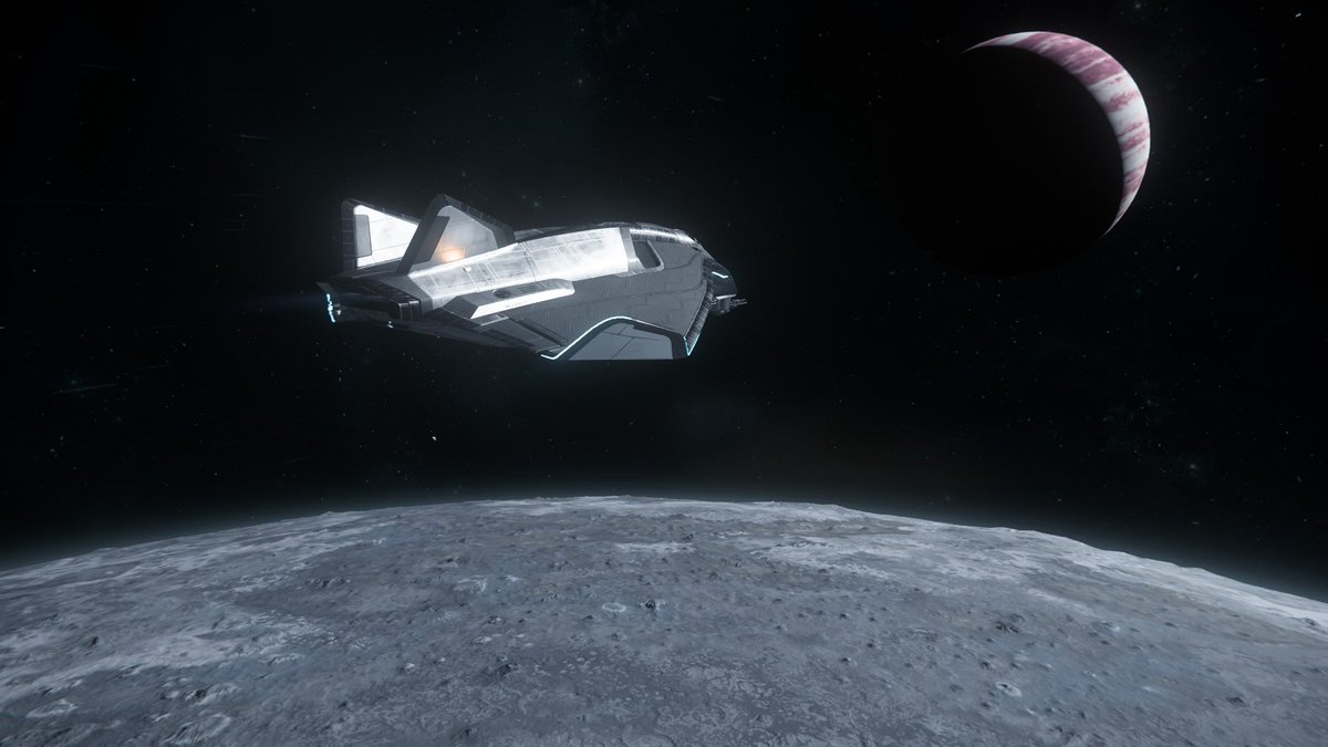 RidgeSix's tweet photo. Just a beautiful shot of the Avenger Titan over Cellin in #StarCitizen and I love it. @CloudImperium @RobertsSpaceInd https://t.co/LK1upIvzP8