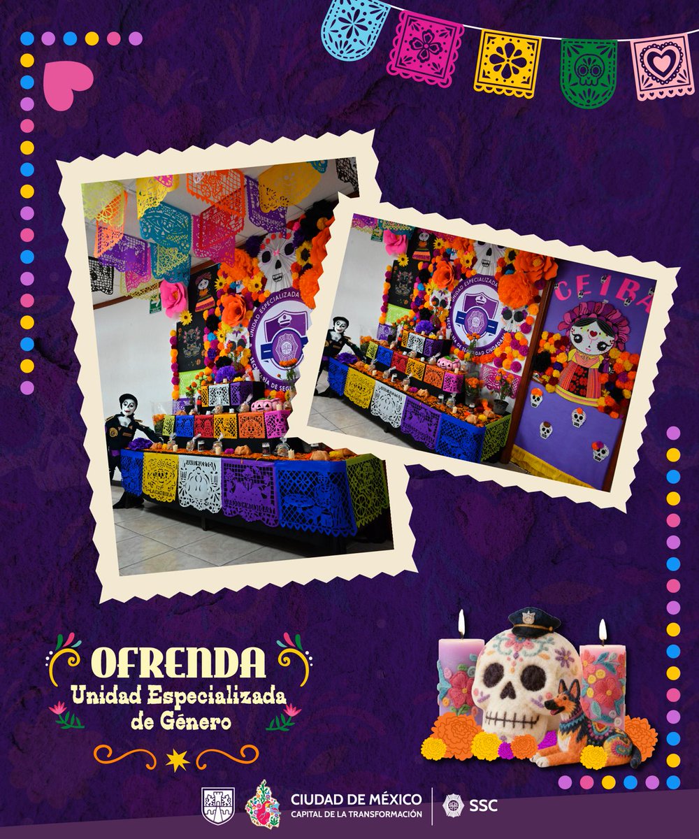 SSC_CDMX's tweet photo. #Ofrendas | La Unidad Especializada de Género #UEG de la #SSC conmemoró el #DíaDeMuertos con una ofrenda que celebra la vida de quienes ya no están con nosotros. 💜🏵️ https://t.co/70d1iJiTHx