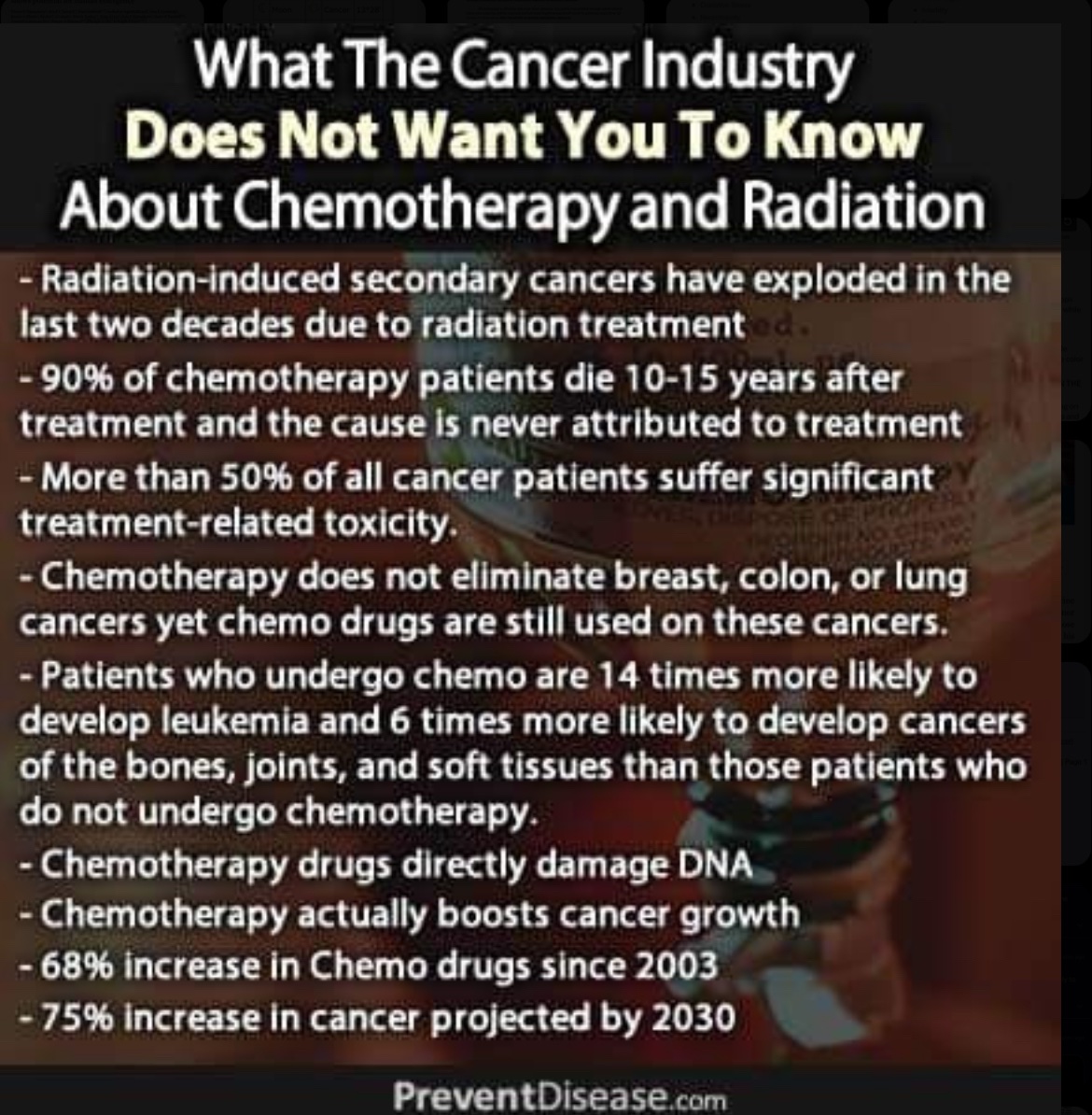 BabyD1111229's tweet image. What The Cancer Industry Does Not Want You To Know About Chemotherapy and Radiation! ☢️ 

☢️ Radiation-induced secondary cancers have exploded in the last two decades due to radiation treatment. 

📌 90% of chemotherapy patients die 10-15 years after treatment and the cause is…